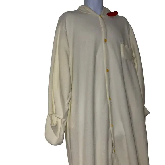 Fleece Chicken Rooster Unionsuit Costume Mens M Cream Halloween Hooded Oversized - Picture 3 of 10